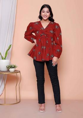 Brown Animal Print Cotton Top