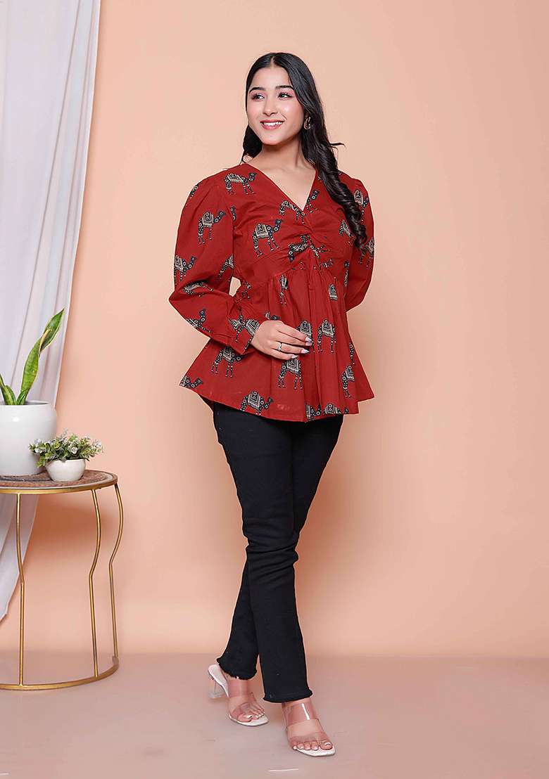 Brown Animal Print Cotton Top - Indya
