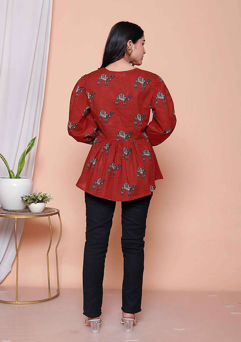 Brown Animal Print Cotton Top - Indya