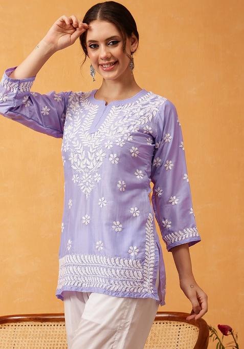 Purple Embroidery Rayon Top