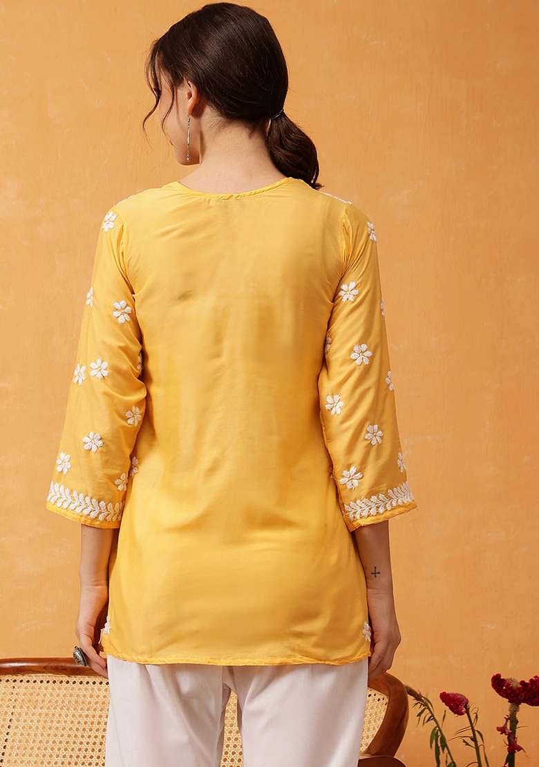 Yellow Embroidery Rayon Top - Indya