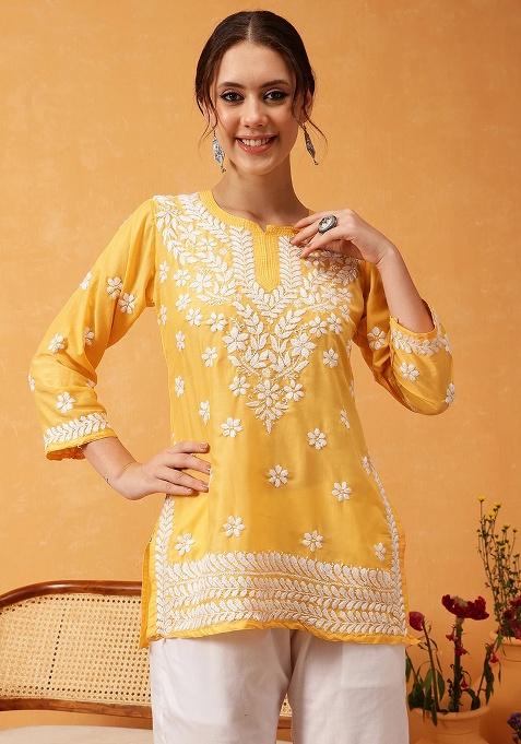 Yellow Embroidery Rayon Top