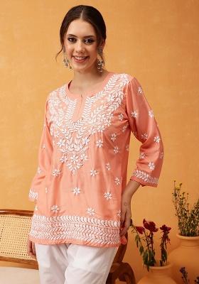 Peach Embroidery Rayon Top