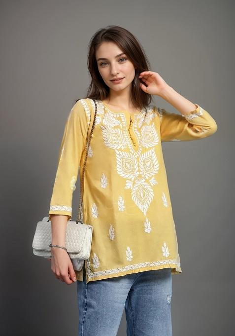Yellow Embroidery Rayon Top
