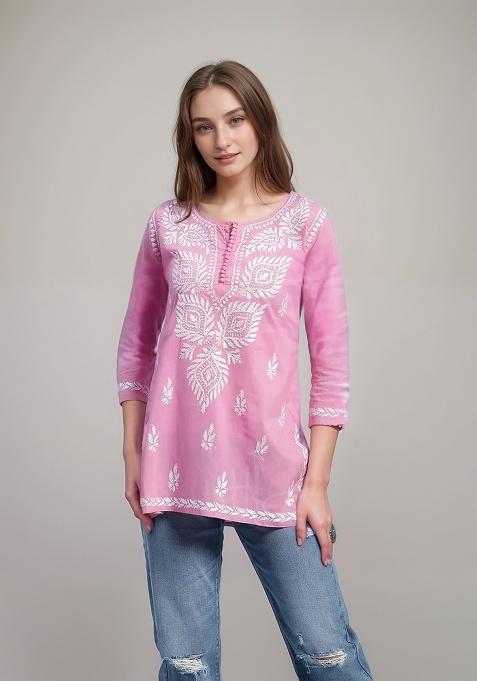 Pink Embroidery Rayon Top