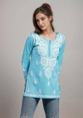 Sky Blue Embroidery Rayon Top