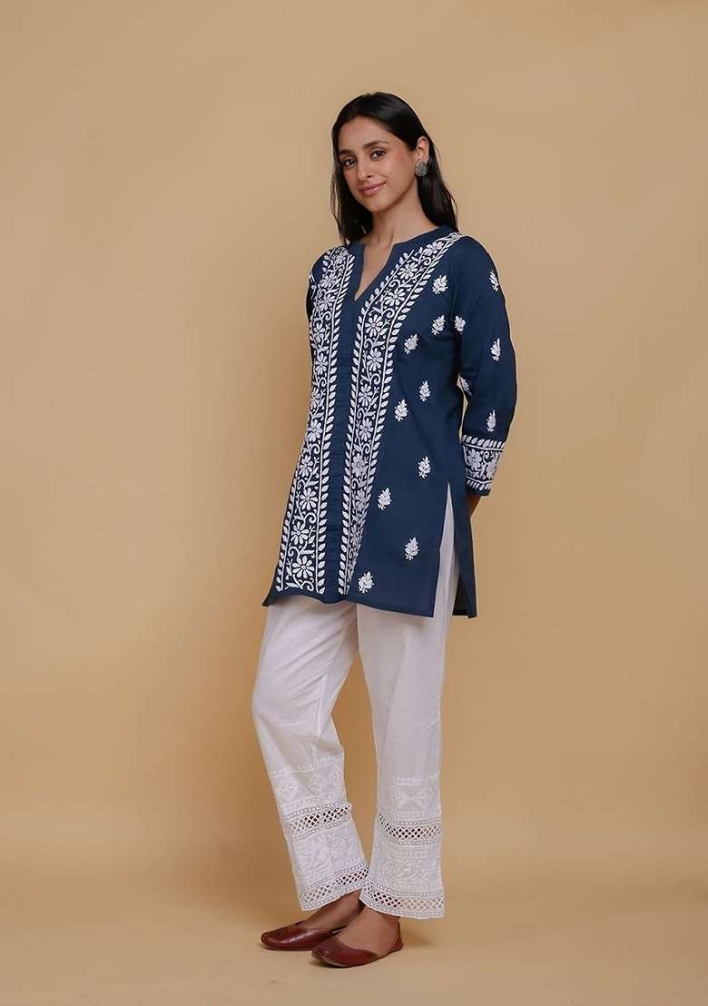 Blue Embroidery Rayon Top - Indya