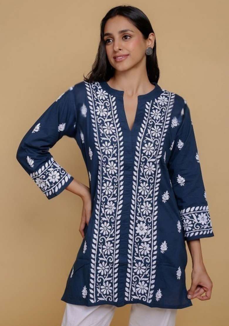 Blue Embroidery Rayon Top - Indya