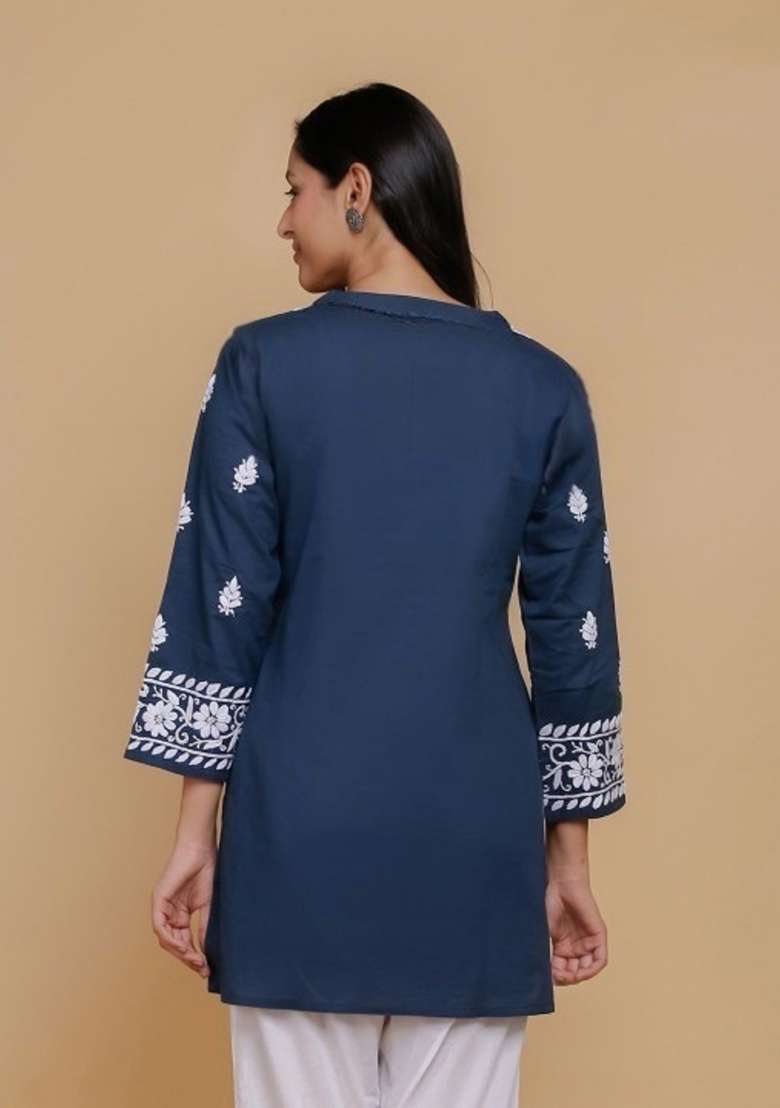 Blue Embroidery Rayon Top - Indya