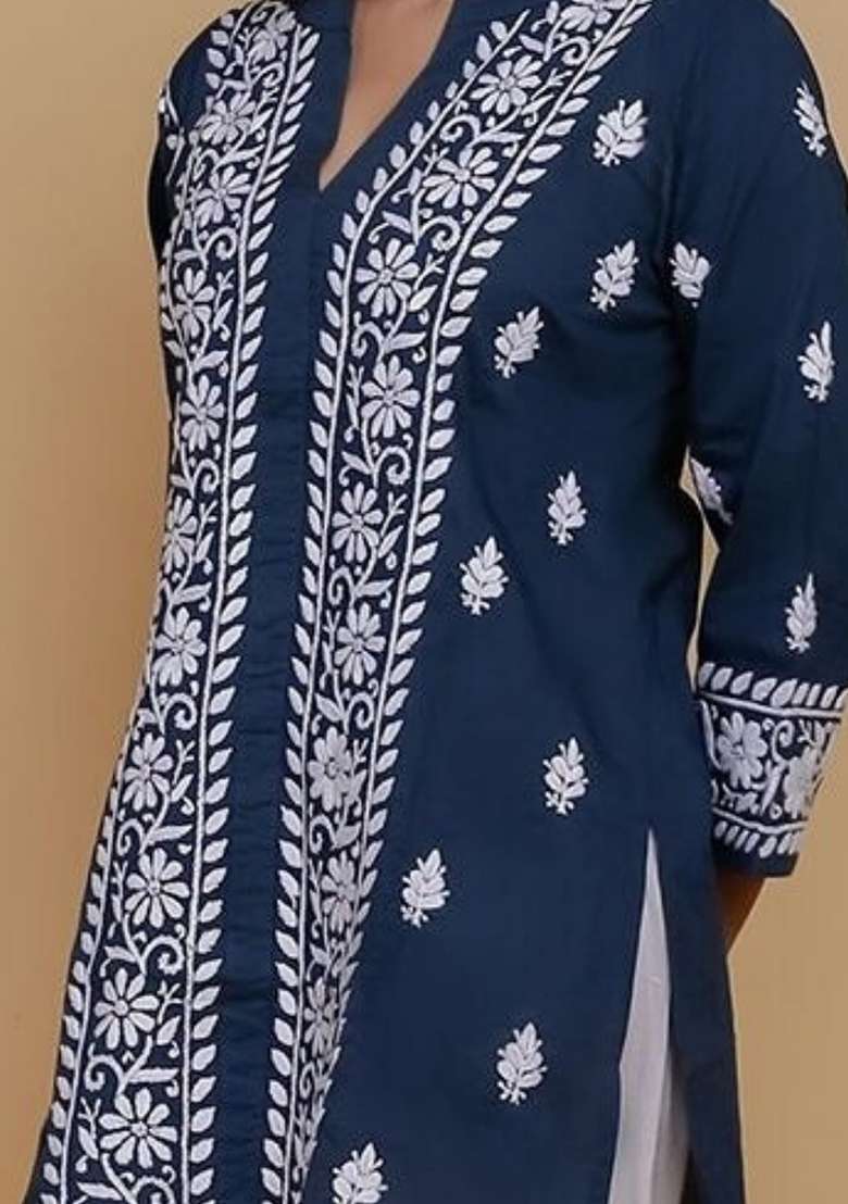 Blue Embroidery Rayon Top - Indya