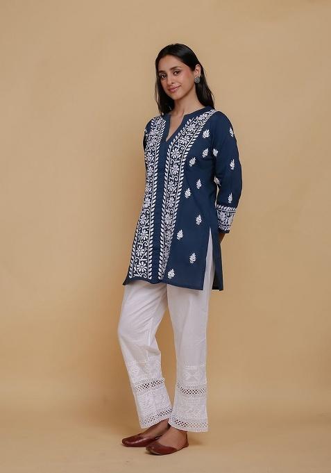 Blue Embroidery Rayon Top