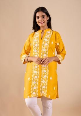 Yellow Embroidery Rayon Top