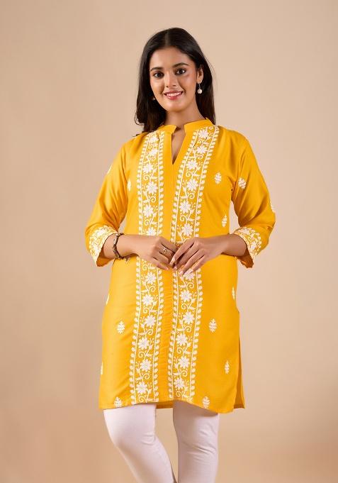 Yellow Embroidery Rayon Top