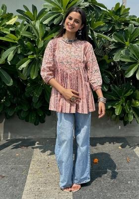 Peach Printed Rayon Top