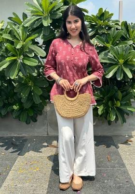 Red Printed Rayon Top