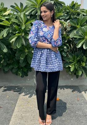 Blue Printed Rayon Top