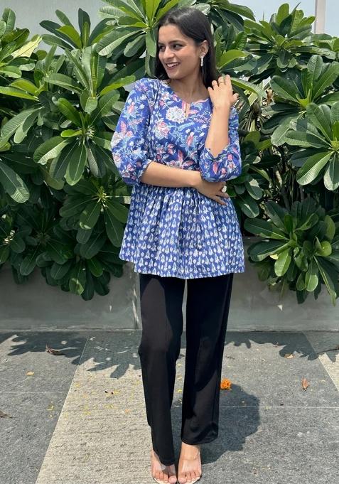 Blue Printed Rayon Top