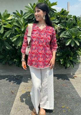 Red Printed Rayon Top