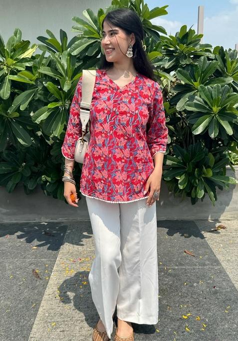 Red Printed Rayon Top