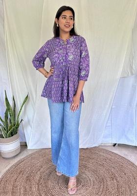 Purple Printed Rayon Top