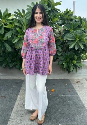 Purple Printed Rayon Top