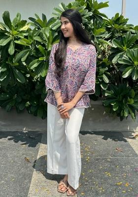 Purple Printed Rayon Top