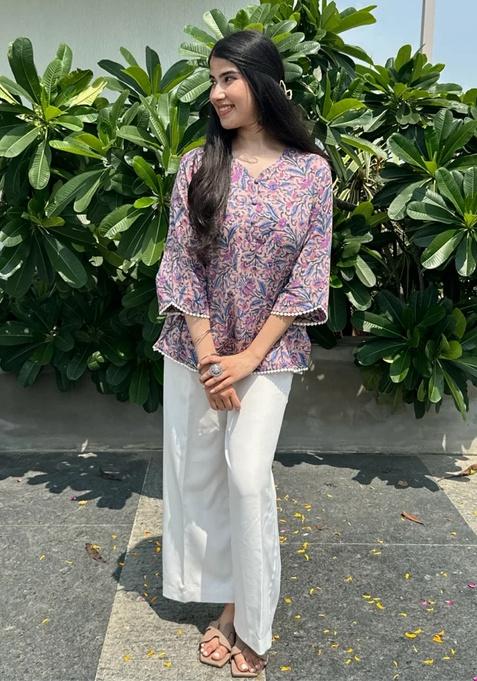 Purple Printed Rayon Top