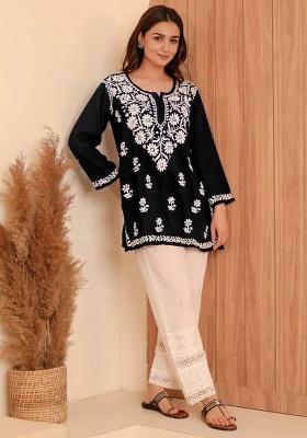 Black Embroidery Rayon Top