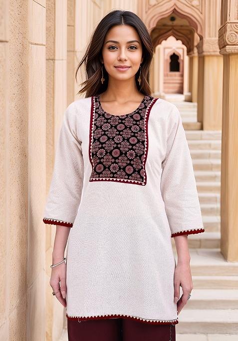 Beige Hand Work Cotton Top