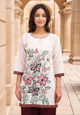 Beige Brush Print Cotton Top