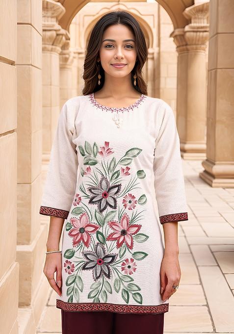 Beige Brush Print Cotton Top