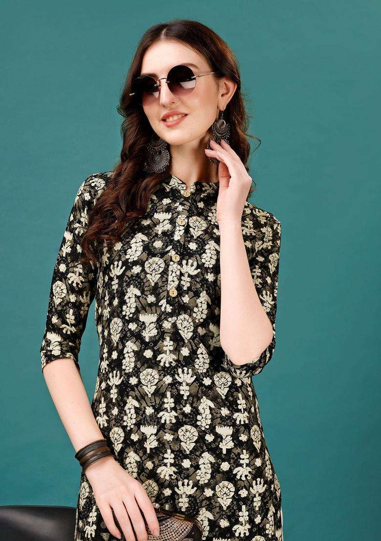 Multicolor Floral Print Rayon Kurta - Indya