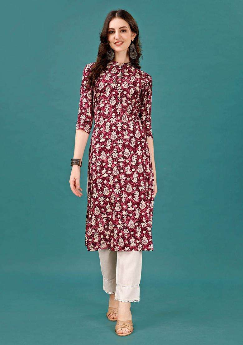Multicolor Printed Rayon Straight Kurta Set - Indya