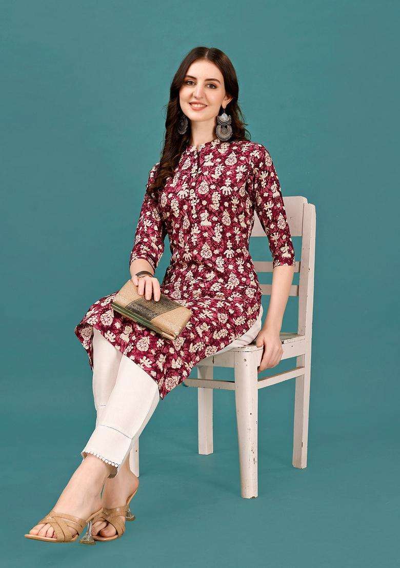 Multicolor Printed Rayon Straight Kurta Set - Indya