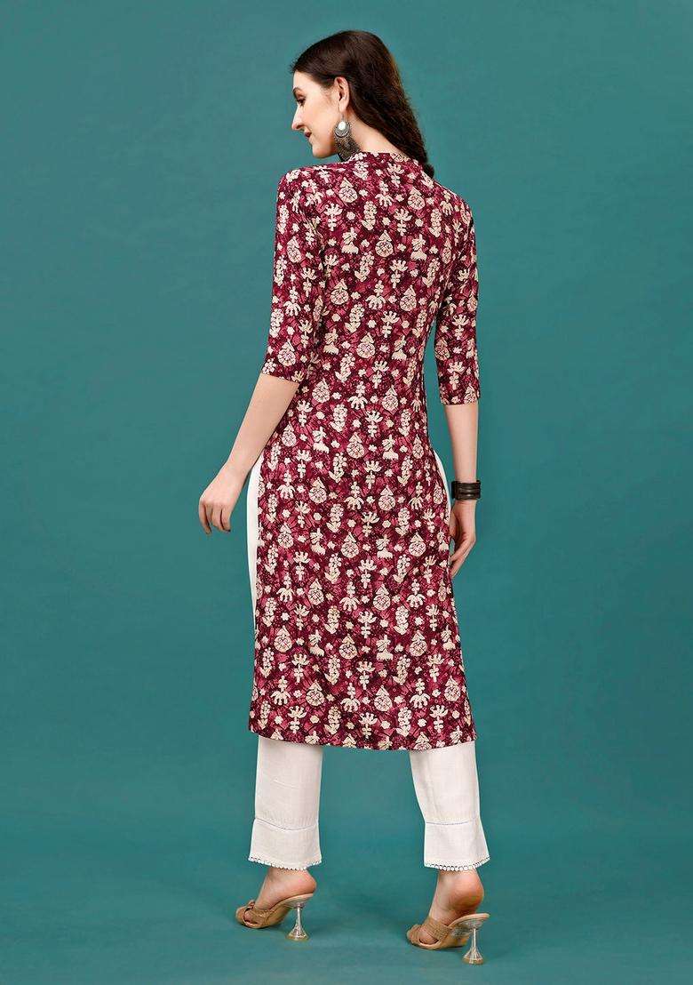 Multicolor Printed Rayon Straight Kurta Set - Indya