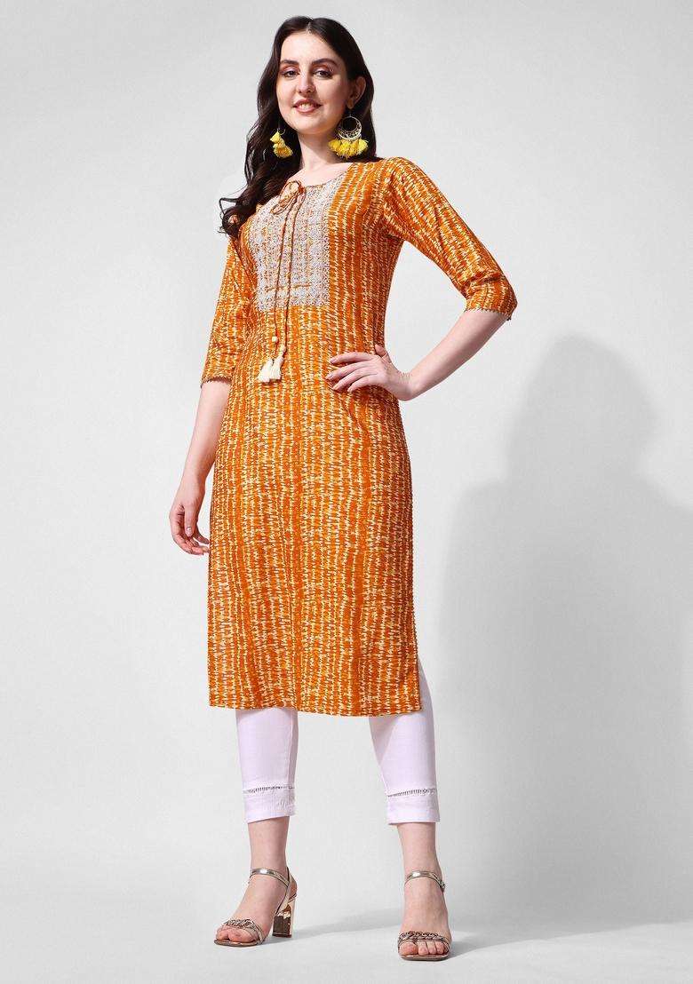 Multicolor Printed Rayon Kurta - Indya