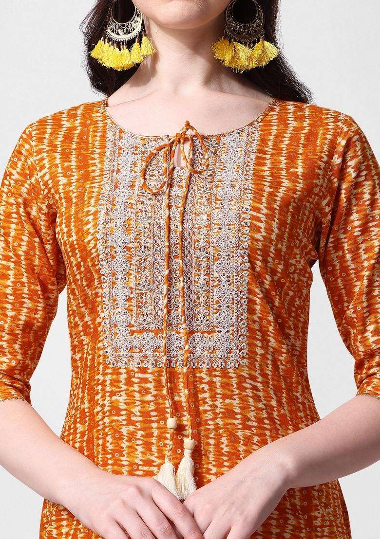 Multicolor Printed Rayon Kurta - Indya