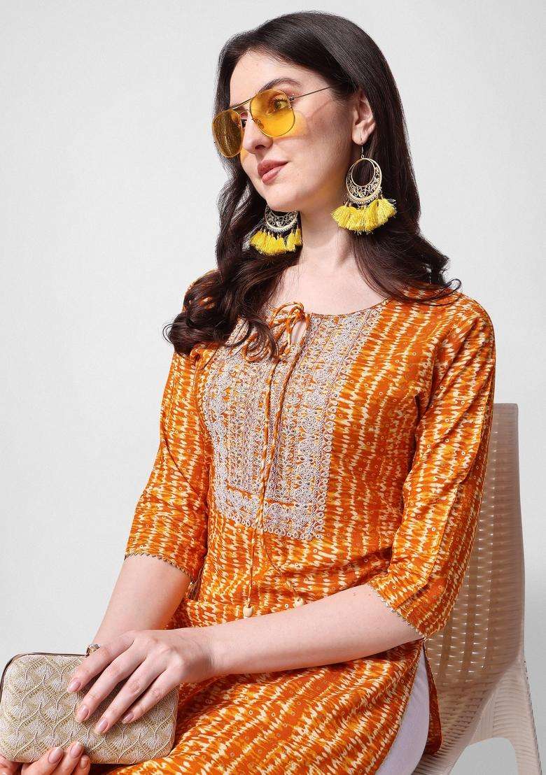Multicolor Printed Rayon Kurta - Indya