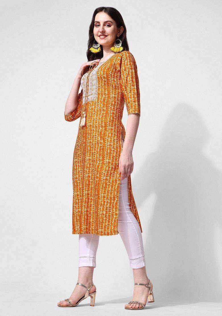 Multicolor Printed Rayon Kurta - Indya