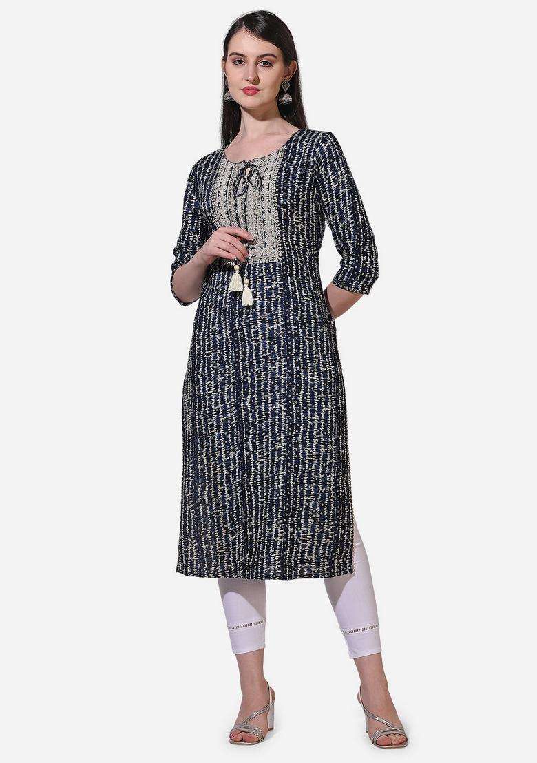 Multicolor Printed Rayon Kurta - Indya