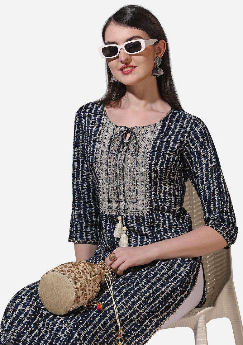 Multicolor Printed Rayon Kurta - Indya