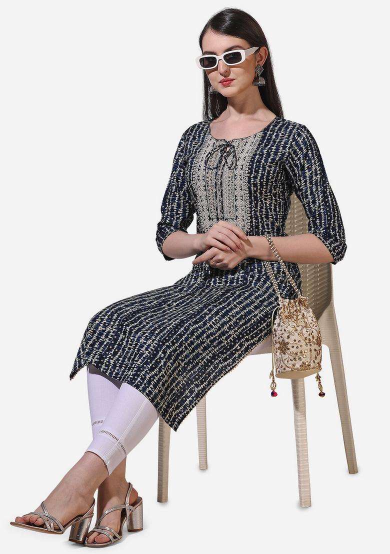Multicolor Printed Rayon Kurta - Indya