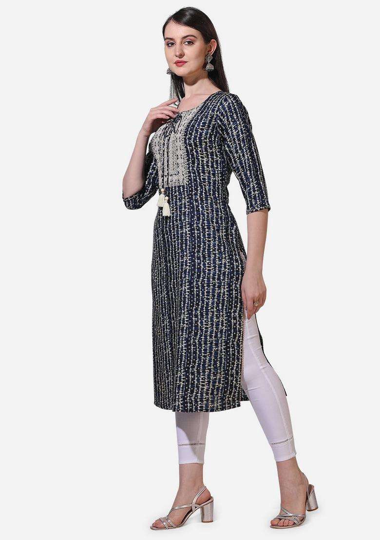 Multicolor Printed Rayon Kurta - Indya