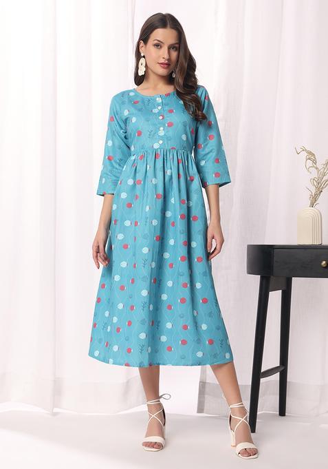 Sky Blue Printed Cotton Kurta