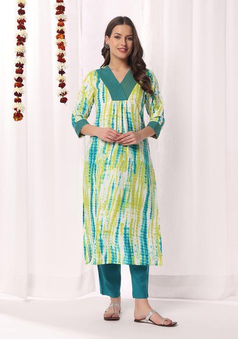 Green Embroidery Cotton Kurta