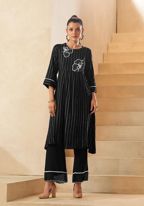 Black Embroidery Viscose Rayon Kurta