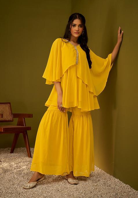 Mustard Solid Georgette Kurta