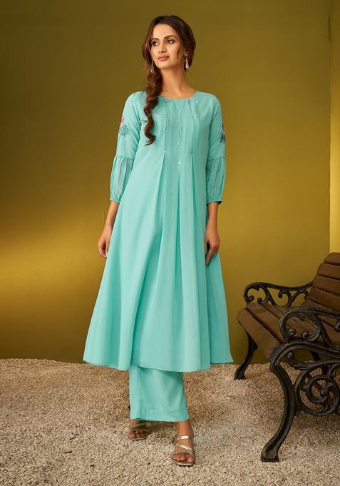 Sky Blue Embroidery Georgette Kurta