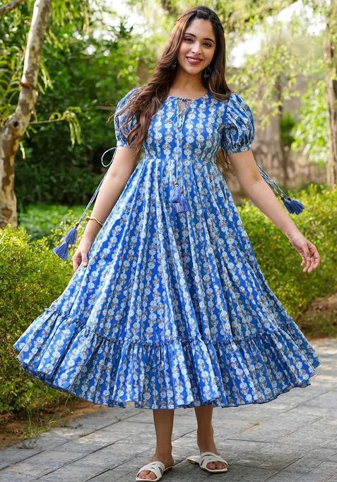 blue Digital Print Rayon Kurta