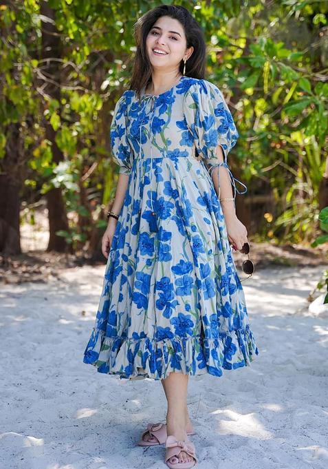 blue Digital Print Rayon Kurta